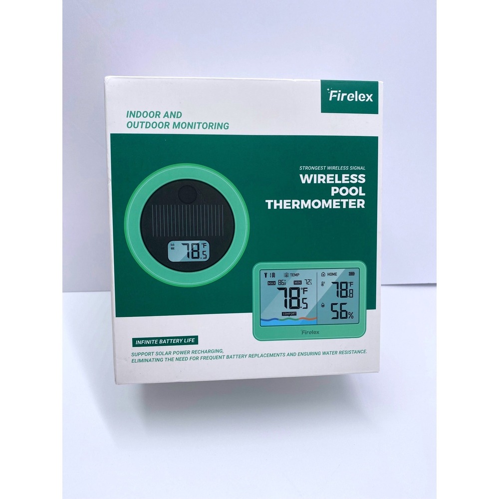 Firelex Wireless Solar Pool Thermometer Floating Digital IP68 Waterproof Green‎